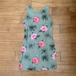 Vintage Tropical Print Sleeveless Dress M
